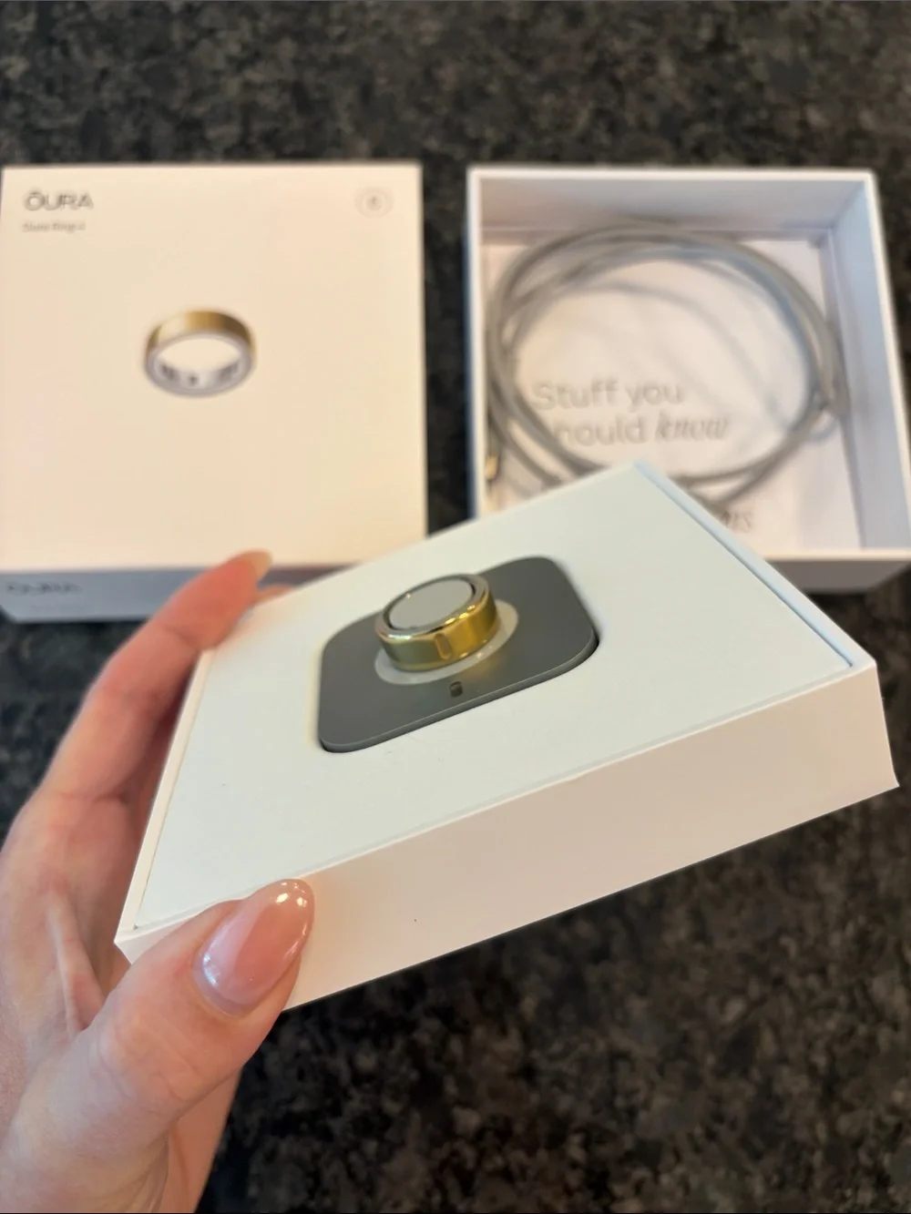 Oura Gold size 6 Ring Charger with Gray Dock Gen 4